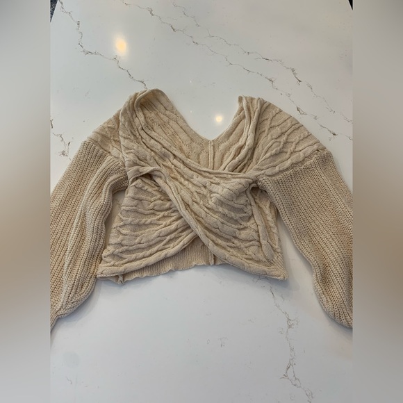 Shein Sweater Open Knit Tan Crop Top Size Large Balloon Sleeve Fashion Nova - Picture 2 of 12